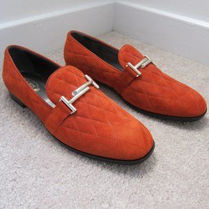 Tods Orange Quilted Loafers New Without Box